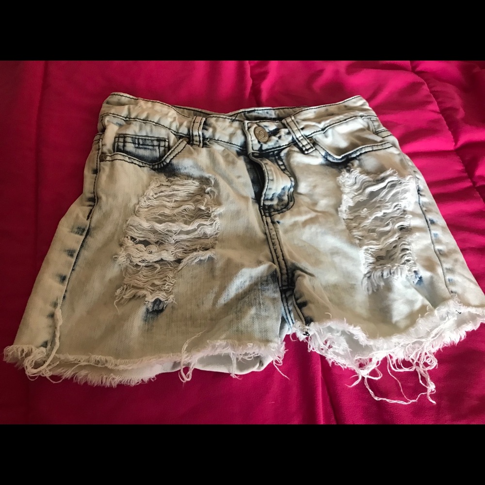 Ripped Acid Wash Shorts